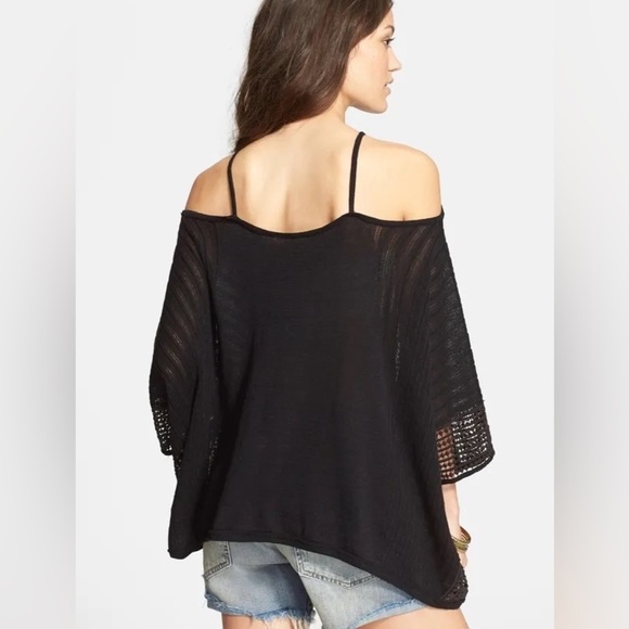 FREE People Echo Stitch off the Shoulder Sweater Black boho festival sz sm - Picture 4 of 11